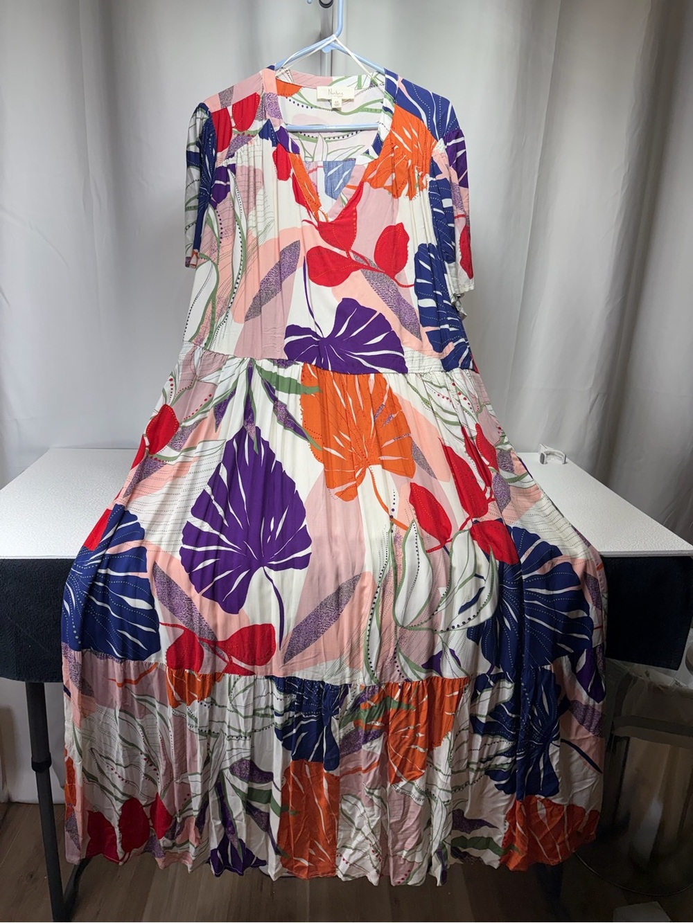 Westbound Tropical Leaf V-Neck Maxi Dress — Purple, Orange, Red, Pink, Blue 4475